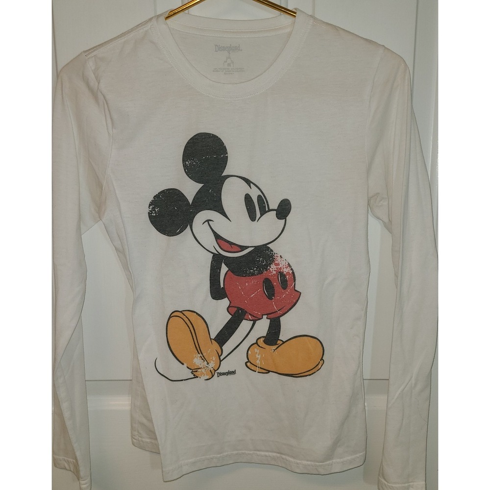 Disneyland Mickey Mouse Women's Long Sleeve White T Shirt Top Shirt Size Med